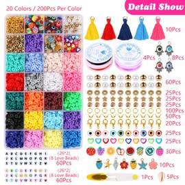 Aunifun 4568 pcs Clay Beads Kit Flat Round Polymer Clay Spacer Beads with Face Letter Beads Jump Rings Elastic String Pendant Charms,DIY Craft Kit for Jewelry Making Bracelets Necklace