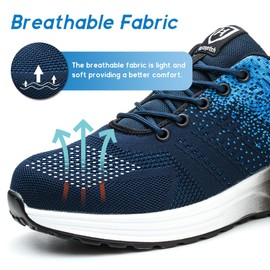 Bawalon Work Shoes, Lightweight, Men's Safety Shoes, Women's Non-Slip Sporty Steel Cap Shoes, Breathable with Steel Toe Cap, Work, blue