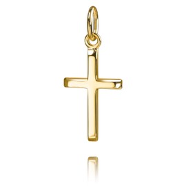 JEVELION Pendant Cross for Women, Men and Children with Flattened Edges as a Necklace Pendant + Jewellery Case, Yellow Gold