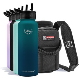 NATURE PIONEOR Insulated Water Bottles with Straw - 40oz Stainless Steel Vacuum Bottle with Holder/Carrier/Sleeve - Reusable 18/8 Food Grade 40 oz Water Jug