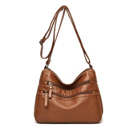 PORRASSO Women's Shoulder Bag Multi Bag Shoulder Bag Leather Waterproof Handbag Shoulder Bag for Work Travel Shopping Daily Use Yellow Brown, Yellow brown, vintage