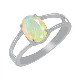 TISHAVI Natural Solitaire Ethopian Opal Ring Size 7 For Women silver, October Birthstone Ring Women'S Day Gifts For Mom Wife Sister