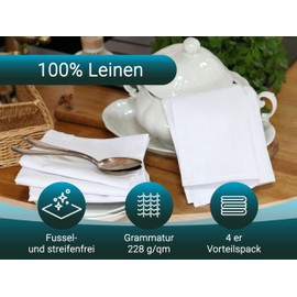 ZOLLNER Set of 4 Tea Towels, 50 x 70 cm, Linen, White