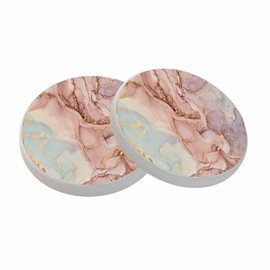 Marble Coasters - Abstract Pink Golden Waves Pattern - Absorbent Drink Coasters Set of 2 for Coffee Table, Cup, Bar