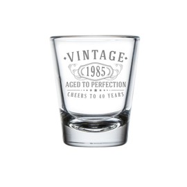 Vintage 1985 Etched 1.75oz 1pk Shot Glass – Happy 40th Birthday Gifts Women Men, Cheers to 40 Years, Turning 40 Year Old Woman Decorations Decor, Anniversary Bday Party Favors, Best Gift Ideas 1.0