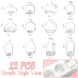 Bud Vases Set of 12, Clear Glass Bud Vase in Bulk, Small Vases for Centerpiece Mini Modern Flower Vase Transparent, Wedding Party Table Home Decor