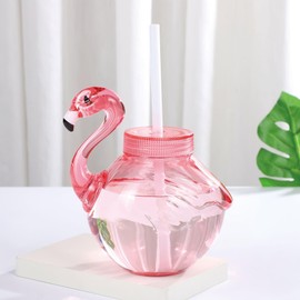 Supreme Housewares 17 oz Water Tumblers Cups with Lid and Straw, Durable Acrylic Plastic Mason Jar Tumblers, Set of 2, BPA-Free Reusable Shatter-Proof Plastic Drinkware (Flamingo Shaped Tumbler)
