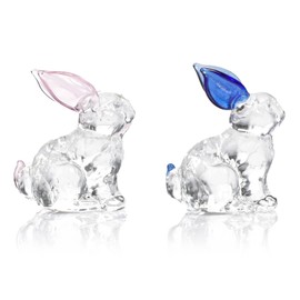 Feelfly Glass Rabbits Figurines Crystal Bunny Collectibles Statues Easter Decor Ornaments Table Centerpiece