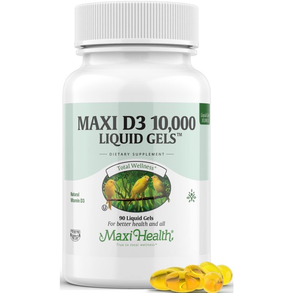 Maxi Health Vitamin D3 10000 IU Softgels Supplement - Pure VIT D3 for Calcium Absorption, Immune Health and Bone Support for Adult Women & Men - Vitamina D - Liquid D3 10000 IU Softgels (90)
