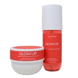 SOL DE ORO Glow Up Perfume Mist & Body Cream Set, Moisturizing Fruity-Woody Scent with Watermelon & Mandarin, 8 fl oz/ 236 mL