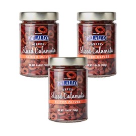 DeLallo Greek Sliced Kalamata Olives, 5.64 oz. Jar, (3 Pack), All Natural, Brine Cured