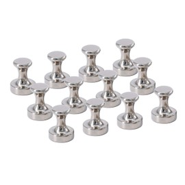 Magnetpro Pack of 12 Metal Magnetic Pins, Magnet Diameter 16 mm x 20 mm Thick