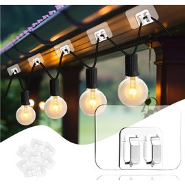AFFAVON 25pack Outdoor Lights Clips with Adhesive Strips - Waterproof, UV-Resistant, No-Damage, Tool-Free Installation Gutter Hooks for Christmas, Patio,Garden Balcony Decor,Cable Holders for Hanging