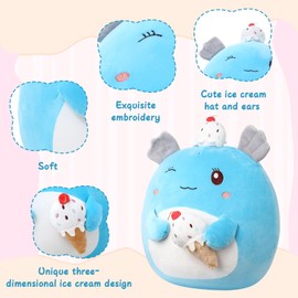 MILEGI 12’’ Birthday Axolotl Plush Pillow, Axolotl Stuffed Animal with Stereo Ice Cream, Happy Birthday Plush Ice Cream Plush Axolotl Plushies, Home Room Decoration Birthday Gifts for Girls Boys Kids