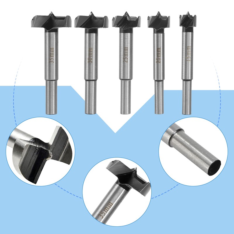 Forstner Drill Bit Set 15-35 mm with Storage Box, Hole