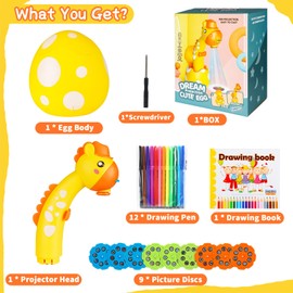 RNGODO Drawing Projector for Kids, Trace and Draw Projector Toy for Toddler Girls & Boys, Learning Art Children Drawing Projection with 72 Stencils and 12 Markers and 1 Art Book