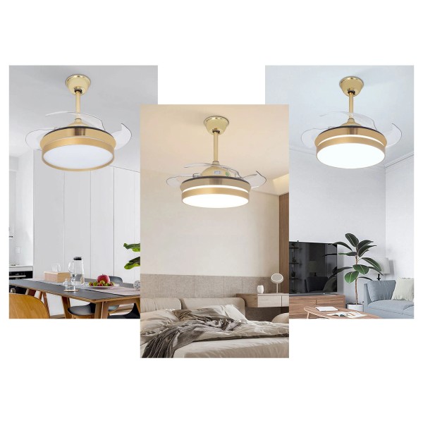 36" Modern Ceiling Fan Light w/LED Bluetooth Music Player Retractable