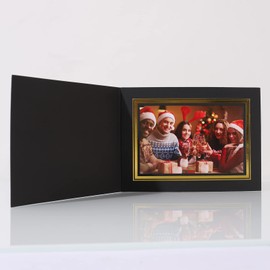 HOTUO 12 Pack Cardboard Photo Folders, Black/Gold Paper Photo Frame Cards for 4x6 Photo, Best Paper Greetings/Invitation Cards for Gtadution, Christmas, Wedding, Picture Inset Notecard(Horizontal)