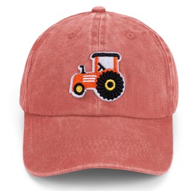 Farm Tractor Baseball Caps for Boys Girls Vintage Washed Hat Adjustable Funny Dad Hat for Toddler Kids Age 3-8 Orange