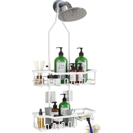 Joqixon Upgraded Extended Length Shower Organizer with Hooks, Rustproof Shampoo Soap Holder, Large Hanging Bathroom Caddy