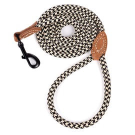 Mile High Life | Mountain Climbing Dog Rope Leash with Heavy Duty Metal Sturdy Clasp | Genuine Leather Tailored Connection with Strong Stitches (Black Khaki, 72 Inch (Pack of 1))