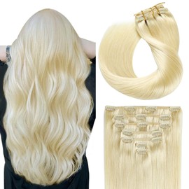 SUYYA Clip in Hair Extensions Real Human Hair 14 inch 110g 7pcs Platinum Blonde Hair Extensions Real Human Hair Clip ins Silky Straight Human hair Extensions Clip ins Double Weft (14 inches #60)