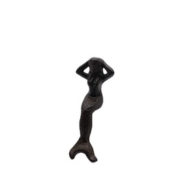 Comfy HourAntique and Vintage Ocean Collection Cast Iron Sitting Mermaid Figurine, Bookshelf Desk Side Decor, Brown