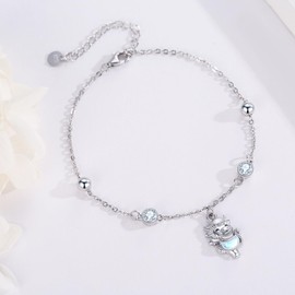 ABIGY Highland Cow Anklet 925 Sterling Silver Cow Anklet Moonstone Anklet Highland Cow Jewellery for Women