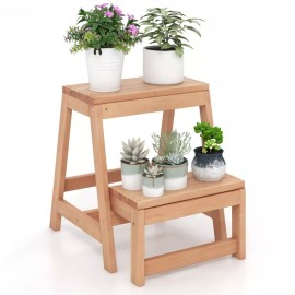 Unbranded 2-Tier Step Stool Ladder Hallway Fir Wood Folding In/outdoor Display Plant Stand