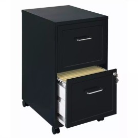 Lorell Space Solutions 18" Metal 2 Drawer Mobile Smart Vertical File Cabinet Black