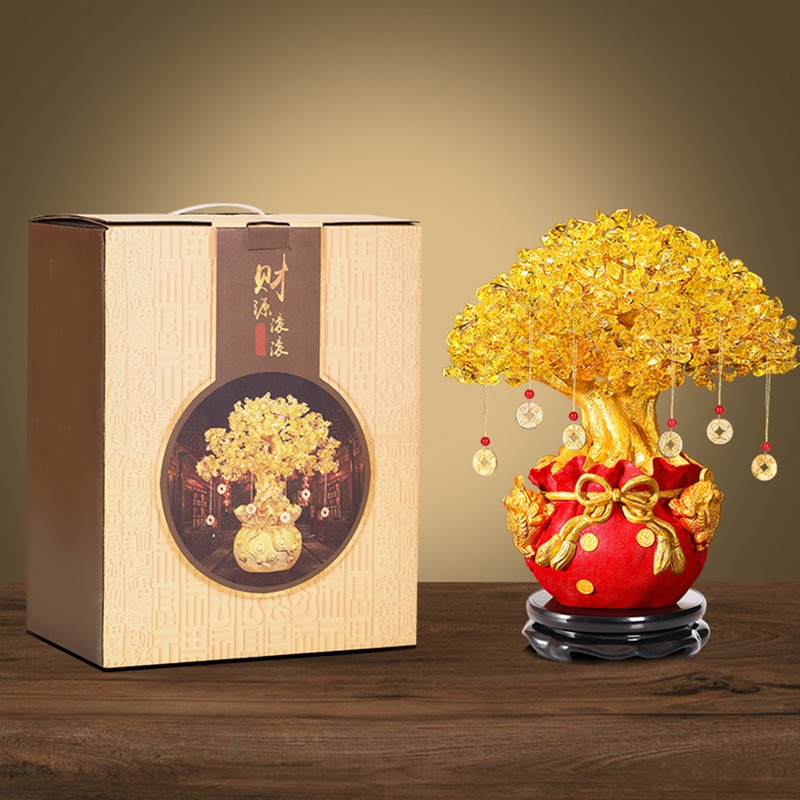 Yellow Quartz Crystal Money Tree Double Golden Toads Bonsai Style