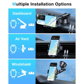 HTU Automotive Accessories Car Phone Stand [True Military-Grade] Car Phone Holder【2024 Stronger Suction & Clip】 Universal Cell Phone Holder for Car Mount for Dashboard Windshield Air Vent Car Mount