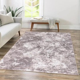 Stylish Home London Rugs Living Room - Marble Area Rugs for Bedroom Anti Slip - Modern Super Soft Thick Pile Rug Non Shedding (Beige, 80 x 150 cm)
