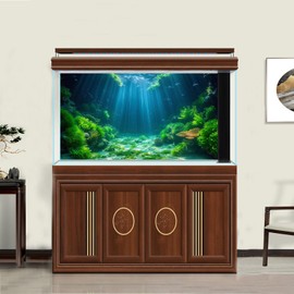 ZatiasMiller Aquarium Background Undersea Soft Algae Coral Reef Terrarium Background Sunlight Rays on Seabed Sandy Backdrop Underwater Plants Moss Fish Tank Background Decor Vinyl 48x24in