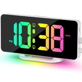 Newest Digital Alarm Clock with 11 Colors & Dynamic RGB Display, Snooze Day of The Week, Auto Dimming, AM/PM 12/24Hr Clock, Bedside Clock for School Kids Bedroom Office