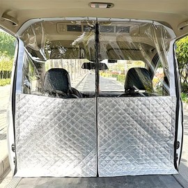 Car Divider Isolation Curtain Air-Conditioning Privacy Sun Protection and Heat Insulation Curtain Kits with Transparent Panel and Zipper for Fo/rd Tran/sit Custom Camper Van RV