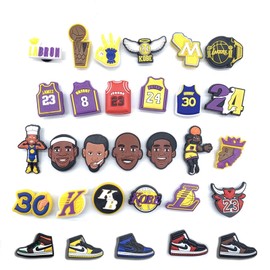 Eabdice Pack of 30 Cartoon Shoes Charms, Shoe Decoration Pin Charms, Mini Cartoon Decorations in Basketball Style, Children's Bracelet Jewellery, Shoe Decorations, Suitable for Boys and Girls,