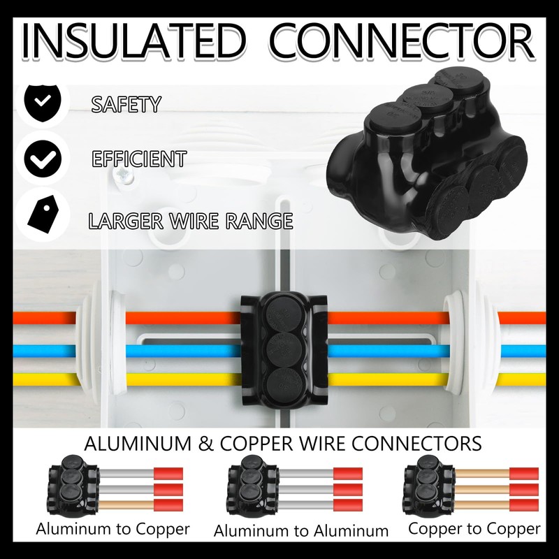 Copkim 10 Pack 3 Port Insulated Wire Connectors Black Multi