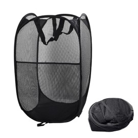 Anseom Wäschekorb Faltbar, Pop-Up Wäschesammler mit Henkel Schwarz Tragbarer Netzstoff Wäschekorb, Wäschekörbe für die Aufbewahrung von Kleidung und Kleinigkeiten für College Dorm Camping und Reisen