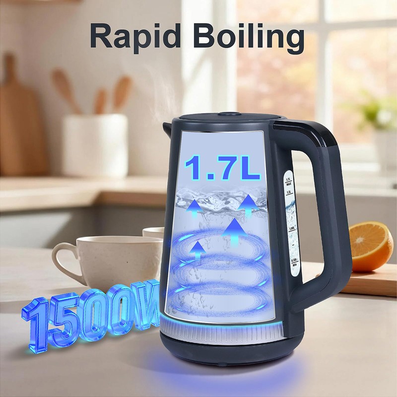 Seydere Electric Kettle, 1.7L Stainless Steel Inner Bottle, 1200W Fast