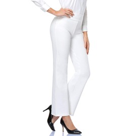 Tapata Women's 28''/30''/32''/34'' High Waist Stretchy Bootcut Dress Pants Tall, Petite, Regular for Office Business Casual White,L
