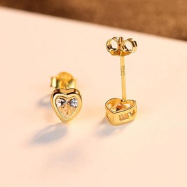 Heart Shaped Cubic Zirconia Stud Earrings - Trendy Gold Plated CZ Studs - Minimalist Heart Fashion Earrings for Women