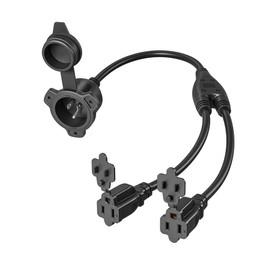 DEWENWILS 15A RV Power Cord, Dual AC Outlets, 125V Shore Power Inlet, Waterproof 1.5FT Extension Cable, NEMA 5-15P to 5-15R, ETL Certified, 14AWG Heavy Duty Wire