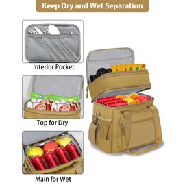 GLENKEY Double Deck Insulated Lunch Box, Expandable Large Lunch Bag Leakproof Cooler Bag Lunch Pail for Men Women Adults Work Shifts Travel Daytrip, Brown