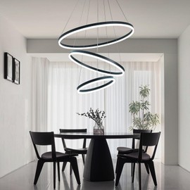 Lanhall 3-Rings LED Black Chandelier Modern Dining Room Light Fixture with Remote Control for Living Room, Office, Entryway, Foyer, Stairwell, Staircase Large Chandelier for High Ceiling 3000K-6000K