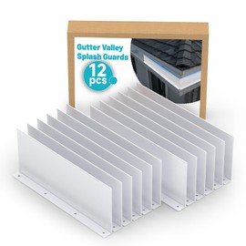 Chiligent 12 Pcs Gutter Valley Splash Guards, Aluminum Roofing Gutter Guard with Screws, Straight Roof Rain Diverter, Rain Drip Gutter Guard for House Shingle Roofs Corner, Valley, or Straight, White