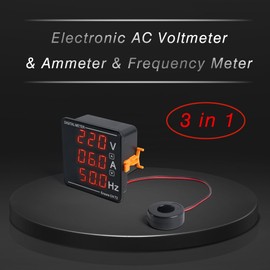 FBBULES AC Digital Display Voltmeter Ammeter Frequency Meter, Integrated Multimeter, AC 50-500V 1-120A 10-99.9Hz, with Voltage Converter, Multifunction Multitester Voltage Current Frequency Tester