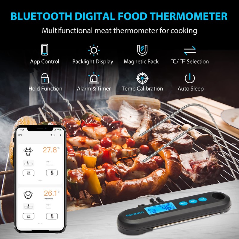 Inkbird Bluetooth Digital Meat Thermometer With External Probes Backlight Display