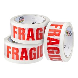 Double Dragon Extra Thick Fragile Printed Tape – 48mm wide, 66m long (Pack of 3) | Tear-Resistant, High-Tack & Long-Lasting | Ideal for Packing, Moving, Shipping, Labelling | Fits Dispensers etc
