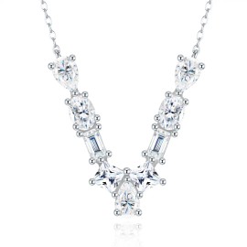 Pass Diamond Tester Letter C Multi Cut VVS Moissanite Necklace 925 Silver Platinum Plated Elegant Fine Jewelry NecklaceColor: Silver, Length: 18inches, Design: V